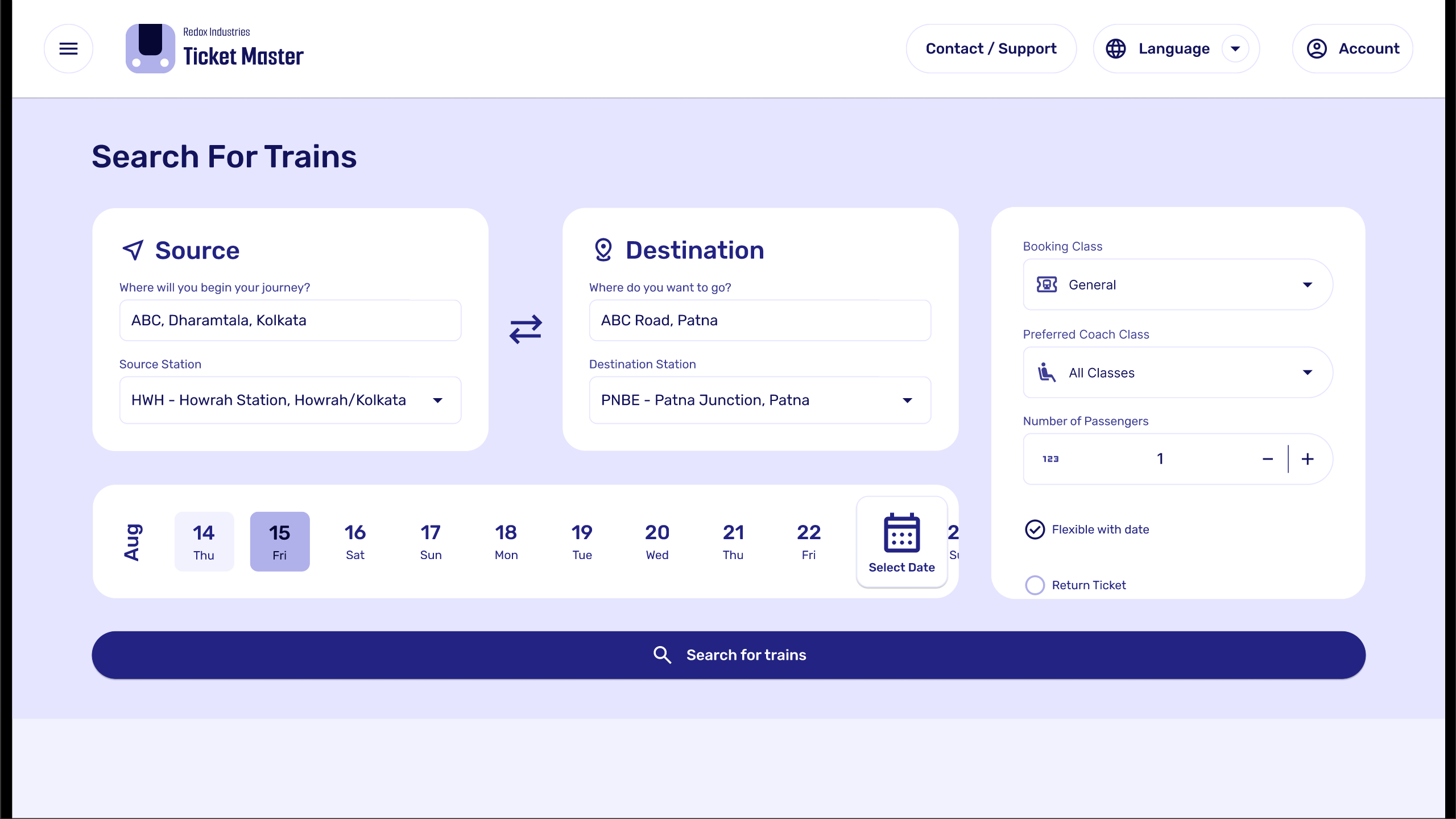 My Rail Booking Site Homepage